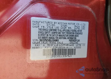 2020 Nissan Kicks Sv z USA, uszkodzony, nr VIN 3N1CP5CV0LL534963